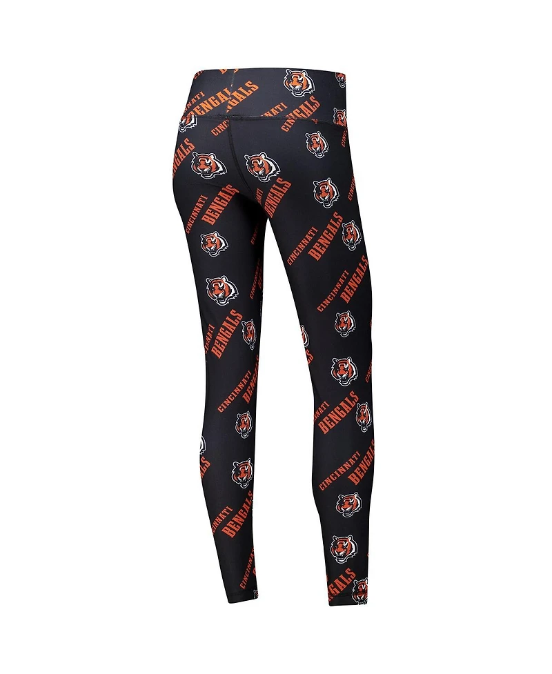 Concepts Sport Women's Black Cincinnati Bengals Breakthrough Allover Print Knit Sleep Leggings
