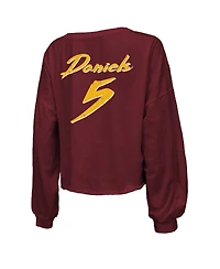 Majestic Women's Jayden Daniels Burgundy Washington Commanders Off-Shoulder Script Player Name Number Cropped Long Sleeve V-Neck T-Shirt