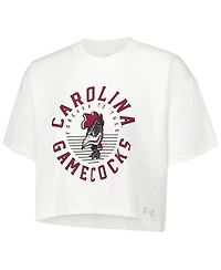 Under Armour Women's Cream South Carolina Gamecocks Iconic Heavyweight Soft Boxy Cropped T-Shirt
