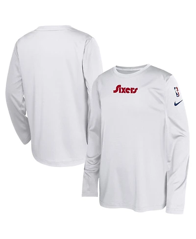 Nike Big Boys and Girls White Philadelphia 76ers 2024/25 City Edition Pregame Performance Long Sleeve Shooting T-Shirt