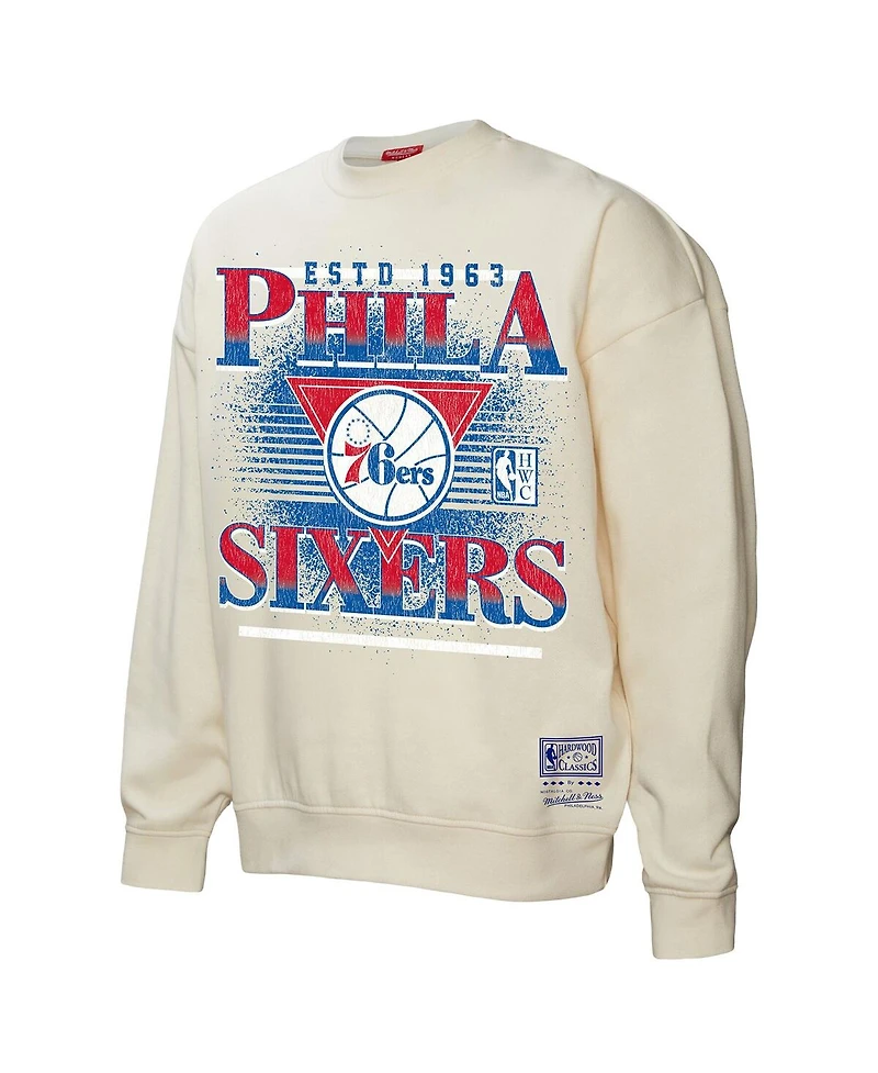Mitchell & Ness Women's Cream Philadelphia 76ers Oversprayed Pullover Sweatshirt