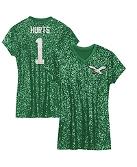 Outerstuff Big Girls Jalen Hurts Kelly Green Philadelphia Eagles Sequin Player Name Number V-Neck Dress