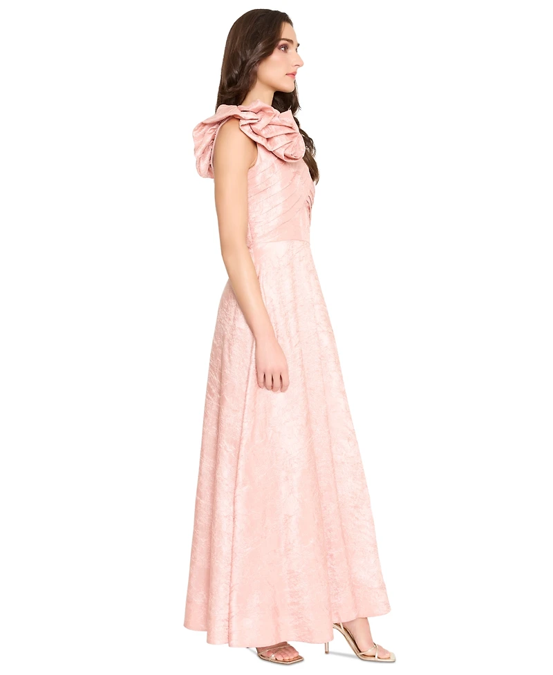 Tahari Women's Rosette-Trim One-Shoulder Pleated-Bodice Gown