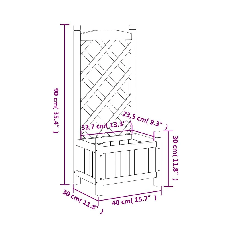 Planter with Trellis Brown Solid Wood Fir