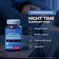 Night Time Fat Burner Gummies, Appetite Suppressant for Weight Loss Gummies, Nobi Nutrition, Raspberry 60ct