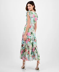 Anne Klein Women's V-Neck Ruffle-Trim Drawstring Midi Dress
