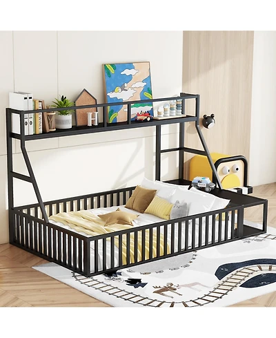 Metal Floor Bed with Desk and Storage Shelves