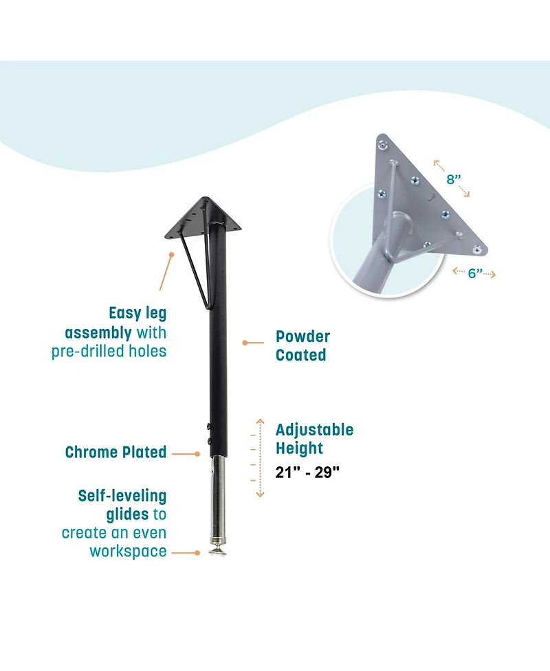 Bintiva Activity Table 24" x 48" Black Edge - Black Legs Adjusts 15" - 24" - Black edge