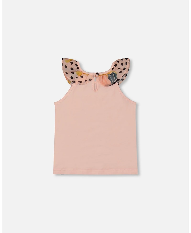 Deux par Deux Toddler Girls Cotton Tank Top With Frill Pink And Black Butterfly - Toddler|Child