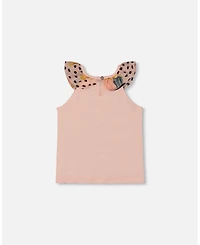 Deux par Deux Toddler Girls Cotton Tank Top With Frill Pink And Black Butterfly - Toddler|Child