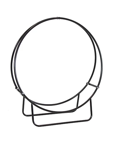 Indoor/Outdoor Steel Round Fire Pit or Fireplace Firewood Log Hoop Rack Holder - Black