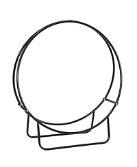 Indoor/Outdoor Steel Round Fire Pit or Fireplace Firewood Log Hoop Rack Holder - Black