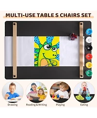 Kids Art Table and 2 Chairs,Toddler Craft and Play Wood Activity Table with Storage Bins, Drawing Desk, Kids Activity Table and Study Table, Activity
