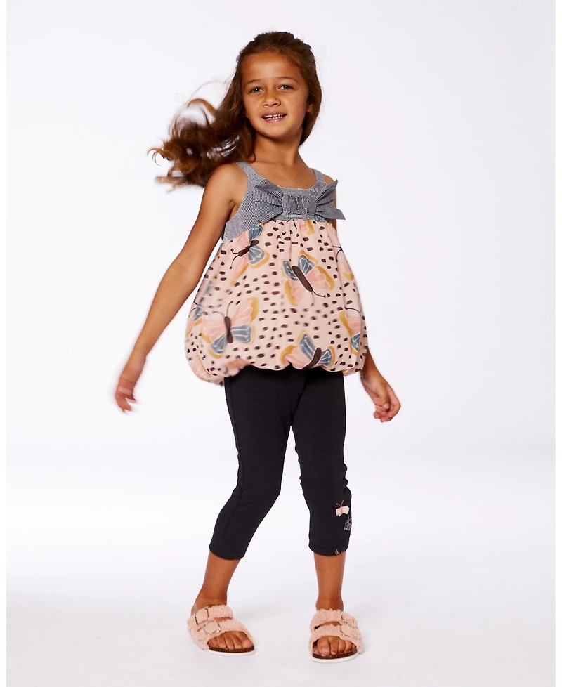 Deux par Deux Big Girls Organic Cotton Capri Legging Black And Small Flower