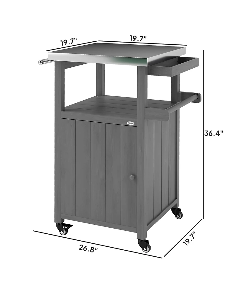 Outsunny Grill Cart, Kitchen Island with Stainless Steel Top, Dark