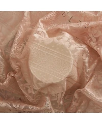 Hlc.me Sophia Floral Rod Pocket Lace Semi Sheer Voile Short Cafe Tiers for Small Windows - 28 x 36 Inch Length (Blush Pink Tiers, Set of 2)
