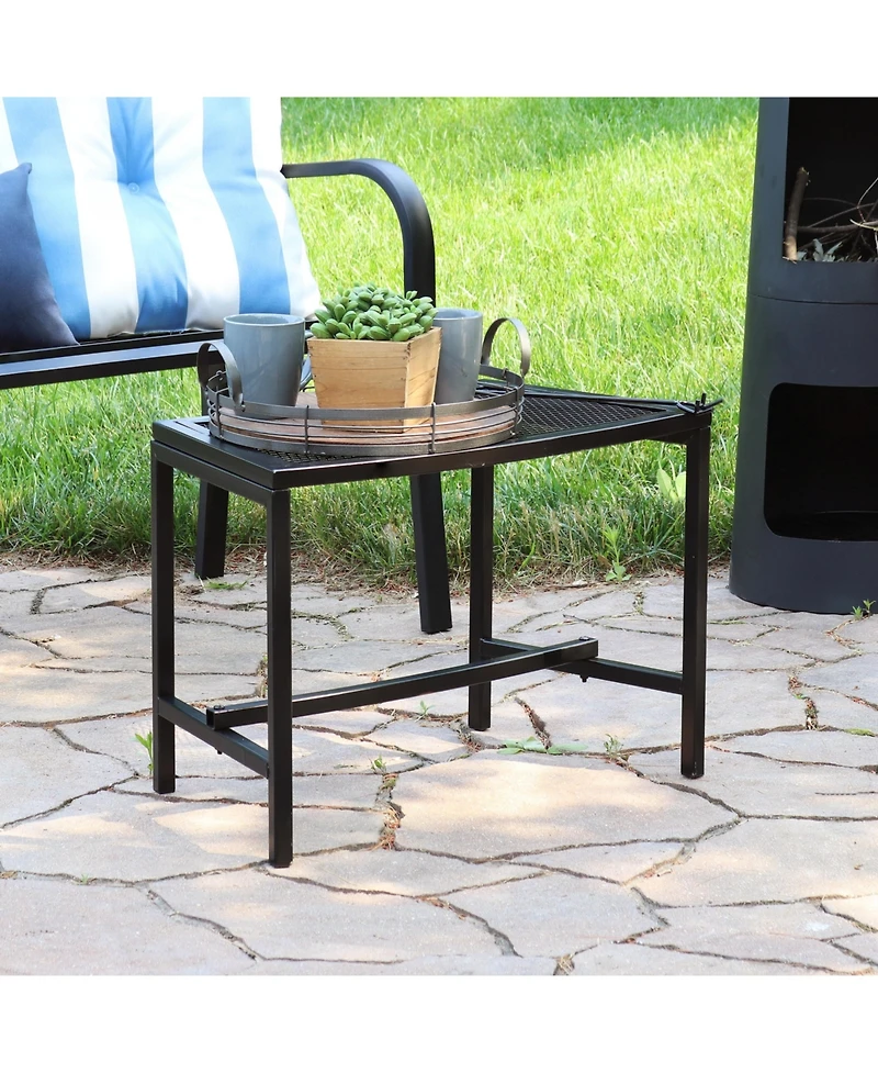 Outdoor Lightweight and Portable Metal Patio Side End Table or Backless Bench Seat with Mesh Top - 23"