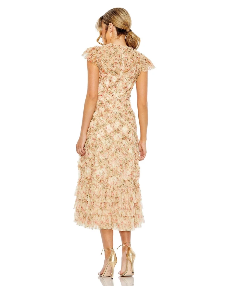 Mac Duggal Women's Ruffle Tiered Short Sleeve A Line Dress