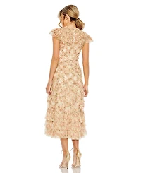 Mac Duggal Women's Ruffle Tiered Short Sleeve A Line Dress
