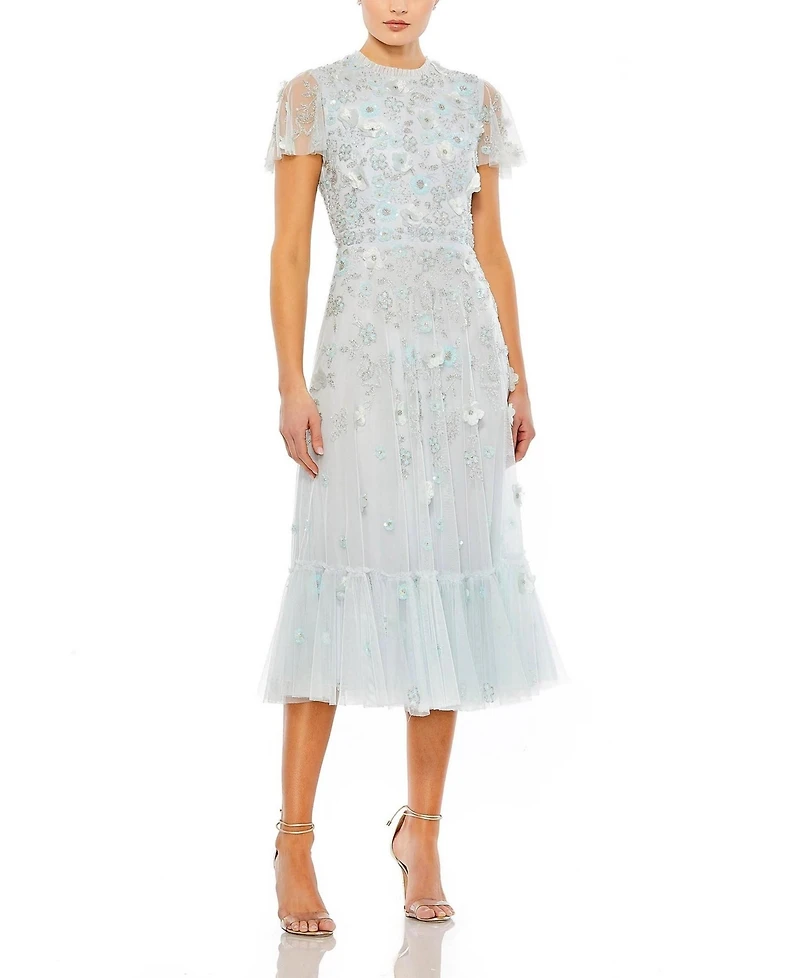 Mac Duggal Women's Embellished High Neck Cap Sleeve A Line Dress