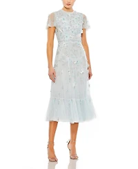 Mac Duggal Women's Embellished High Neck Cap Sleeve A Line Dress