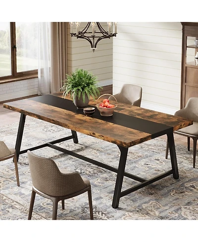 Tribesigns 70.9" Farmhouse Dining Table for 6-8 People, Large Rectangular Wood Kitchen Table with Metal Frame, Dining Room Dinner Table for Family Gat