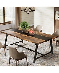 Tribesigns 70.9" Farmhouse Dining Table for 6-8 People, Large Rectangular Wood Kitchen Table with Metal Frame, Dining Room Dinner Table for Family Gat