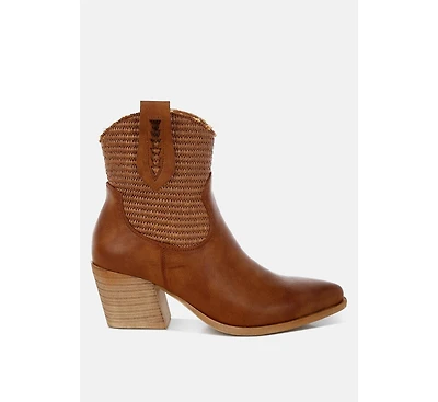 Big Mood Raffia & Faux Leather Cowboy Boots Women