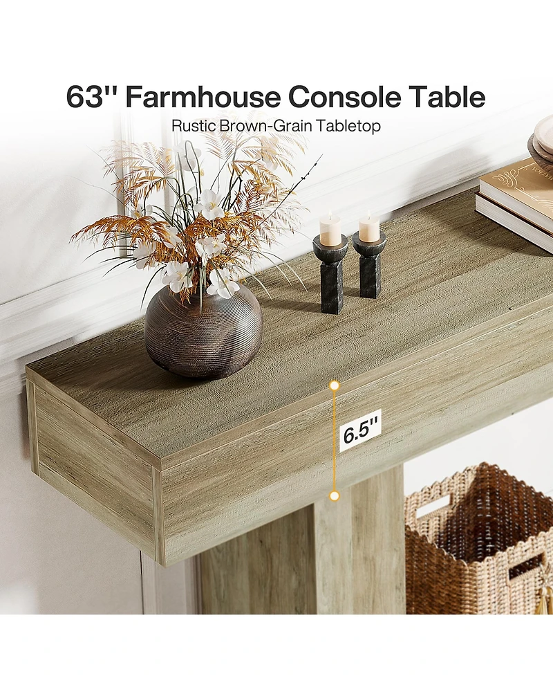 Tribesigns 63" Console Table, Farmhouse 2-Tier Entryway Table with U-Shaped Base, Narrow Long Wood Sofa Behind Couch for Living Room,