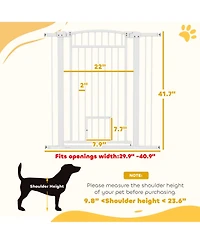 PawHut 30"-41" Dog Gate w/ Cat Door, 3-Inch & 5.5-Inch Extension Kit, 42" H