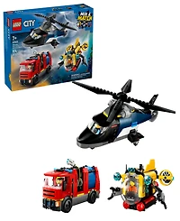 Lego City Helicopter and Fire Truck and Submarine Remix Building Toy 60462, 874 Pieces