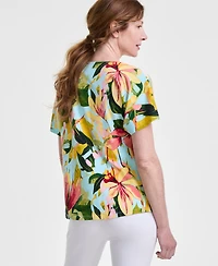 Jm Collection Women's Printed Cowl Neck Mixed-Media Top, Exclusively at Macy's