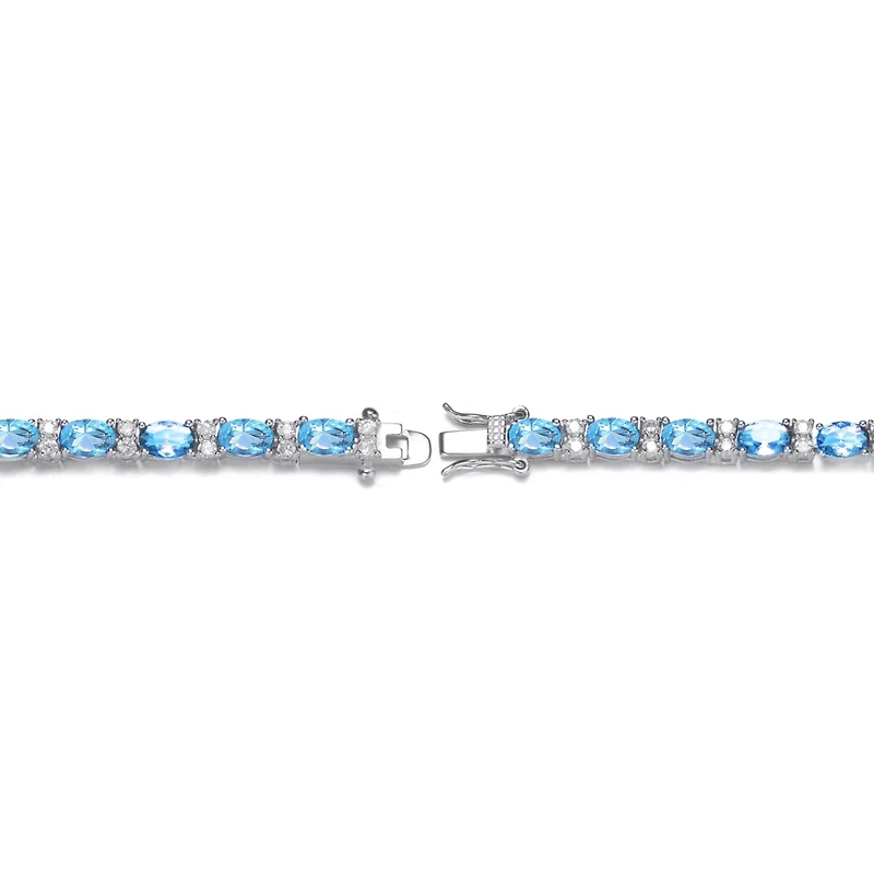 Sterling Silver with Colored Cubic Zirconia Tennis Bracelet White Gold Plated, 14K or 18K Rose Plated