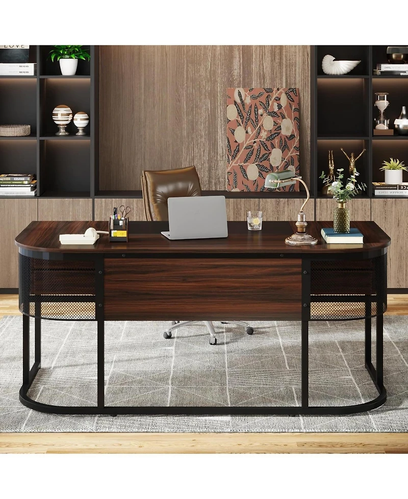 Tribesigns 63-Inch Executive Desk with 4 Drawers, Large Office Desk Computer Desk, Business Furniture Desk Workstation for Home Office, Dark Walnut