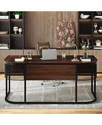 Tribesigns 63-Inch Executive Desk with 4 Drawers, Large Office Desk Computer Desk, Business Furniture Desk Workstation for Home Office, Dark Walnut