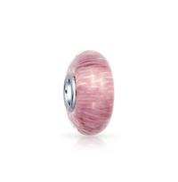 Bling Jewelry Solid Pink Mauve Murano Glass Charm Bead with Sterling Silver Core Bracelets
