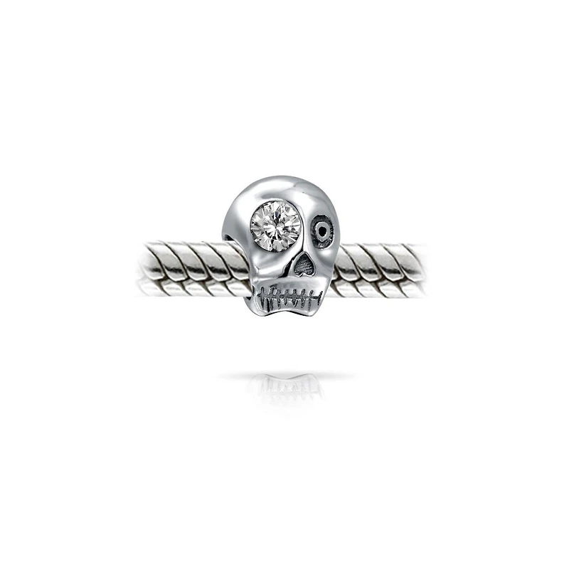 Bling Jewelry Halloween Skeleton Skull Charm Bead with Cz Eye Sterling Silver European Bracelet