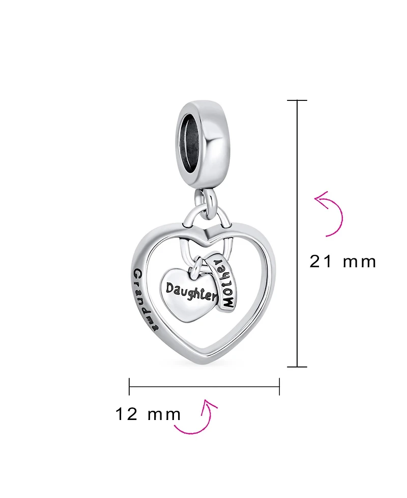 Bling Jewelry Bff Trio Hearts Dangle Charm Bead Grandma Sterling Silver European Bracelet