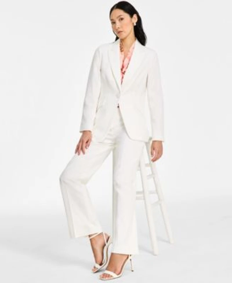 Tahari Asl Womens Peak Lapel Blazer Long Sleeve Printed Bow Neck Blouse Straight Leg Pants