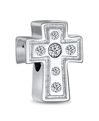 Bling Jewelry Simple Sparkling Cz Cross Charm Bead Communion s Sterling Silver Bracelet
