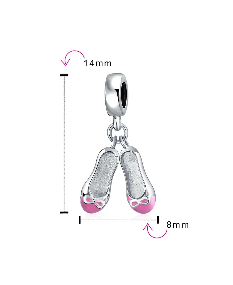 Bling Jewelry Pink Enamel Ballerina Shoes Charm Bead in Sterling Silver