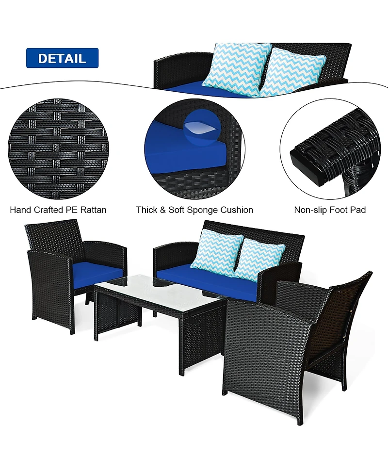 8PCS Patio Rattan Furniture Conversation Set Cushion Sofa Table Garden