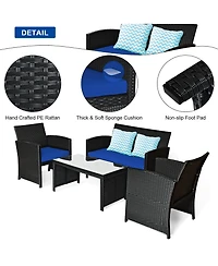 8PCS Patio Rattan Furniture Conversation Set Cushion Sofa Table Garden