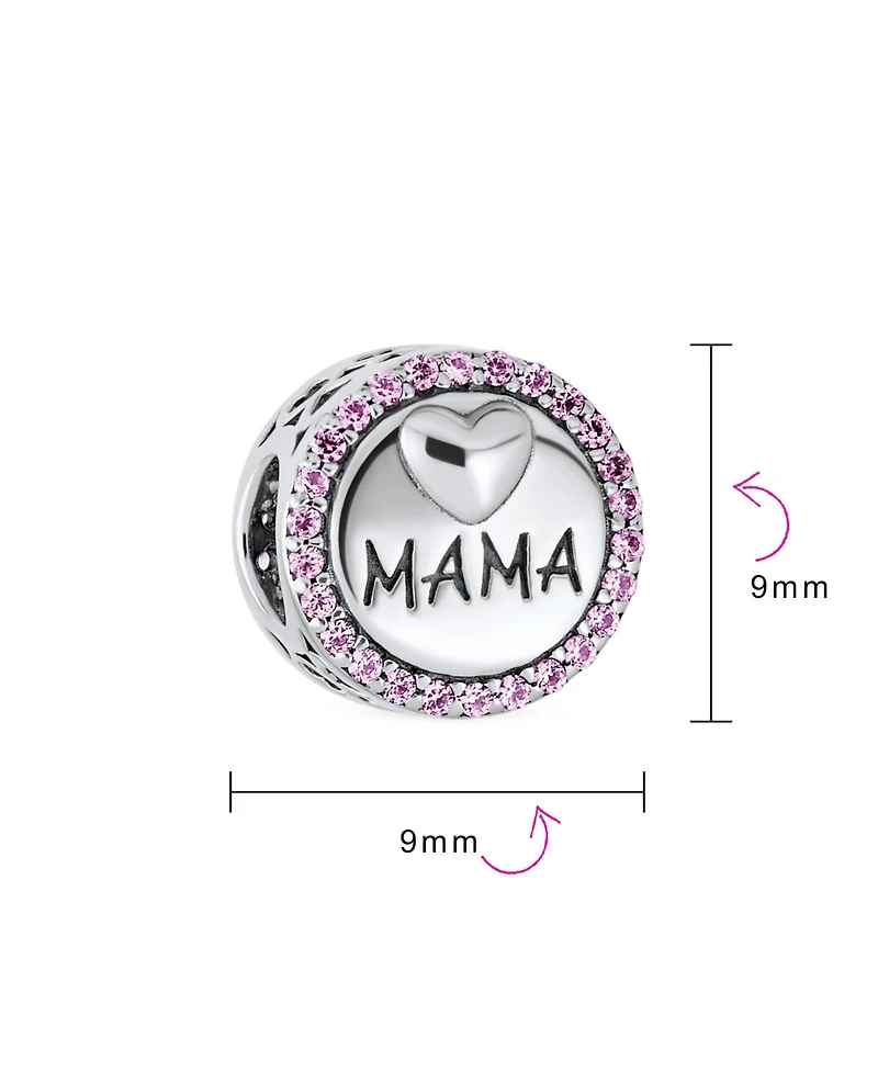 Bling Jewelry Round Pink Crystal Bead Charm Mama Heart Wife Sterling Silver Fits Bracelet