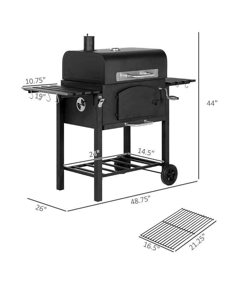 Outsunny Charcoal Grill, Bbq with Adjustable Charcoal Height,