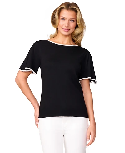 Melissa Paige Petite Boat-Neck Flutter-Sleeve Sweater