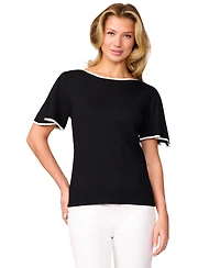 Melissa Paige Petite Boat-Neck Flutter-Sleeve Sweater