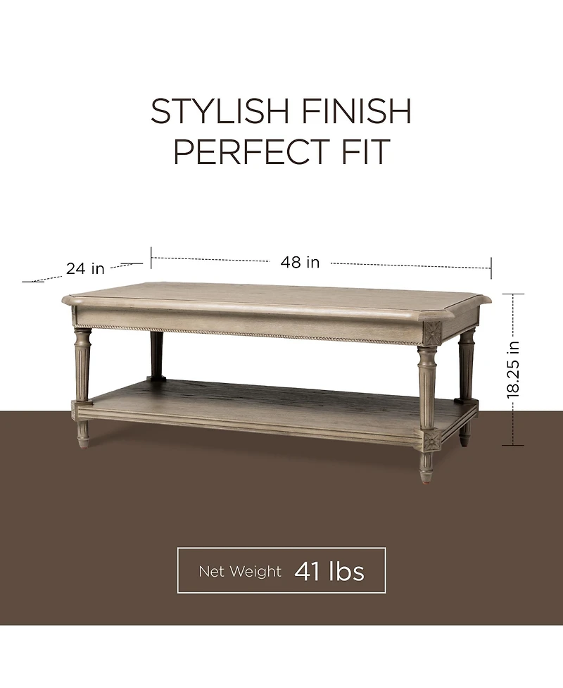 Maven Lane Pullman Traditional Wooden Coffee and 2 Side Tables, Antiqued Grey
