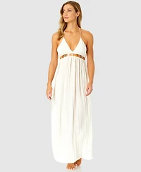 Ibiza Anne Cole Women's V-Neck Jewel Halter Maxi Cover-Up Dress