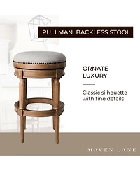 Maven Lane Pullman Backless Bar Stool in Weathered Oak Finish w/ Sand Color Fabric Upholstery, Set of 4